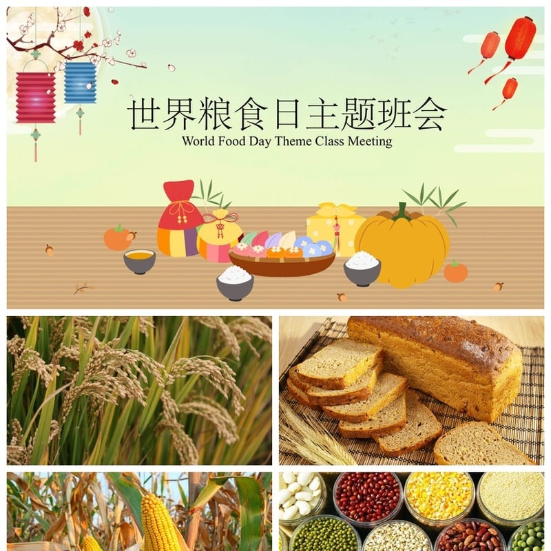 世界粮食日主题班会PPT模板 通用班会课件ppt可编辑 - 小学PPT 模板