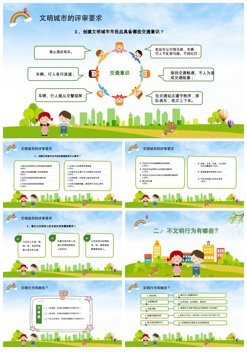 创建文明城市主题班会PPT模板 通用课件文明校园建设方案设计素材 - 第2页预览