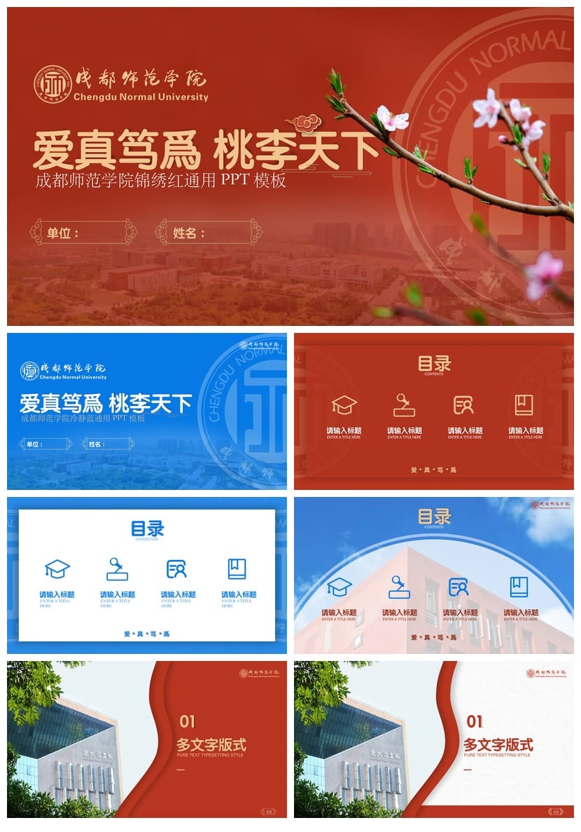 成都师范学院 开题报告PPT模板 毕业答辩学术风素材 高效排版设计 - 第1页预览