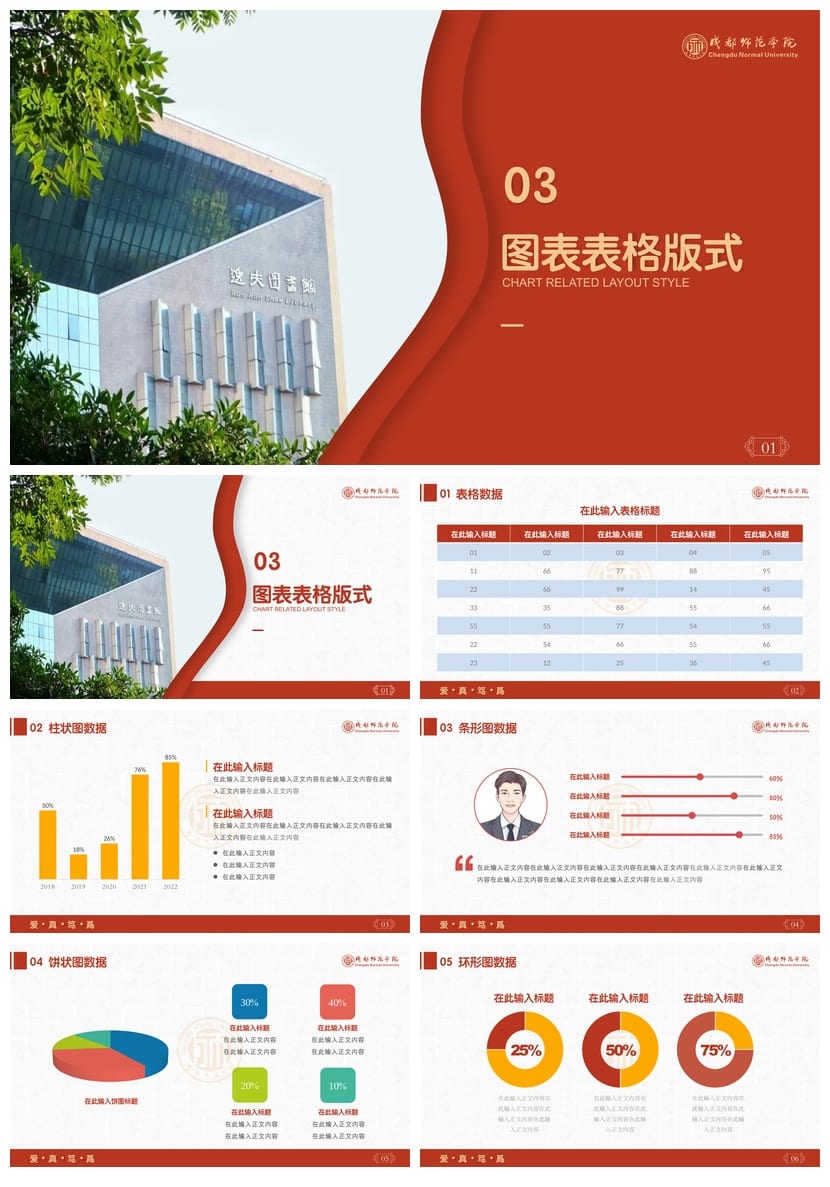 成都师范学院 开题报告PPT模板 毕业答辩学术风素材 高效排版设计 - 第6页预览