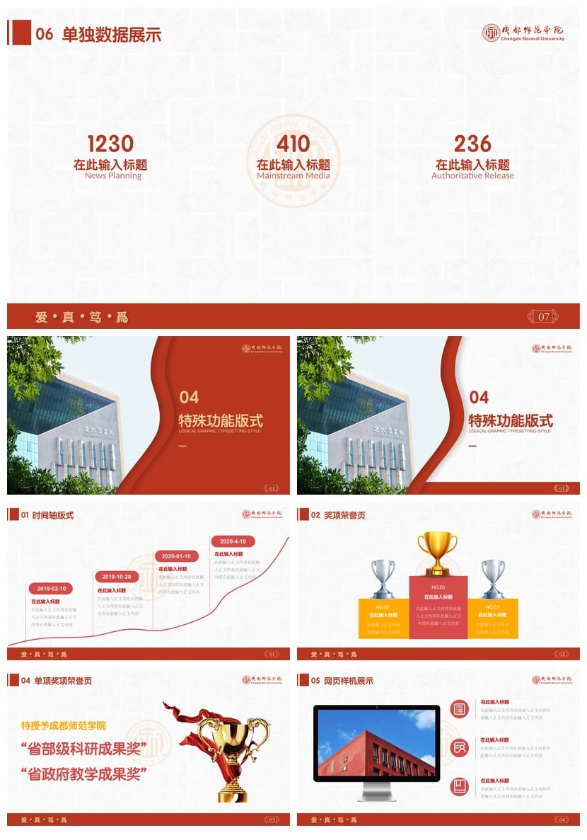 成都师范学院 开题报告PPT模板 毕业答辩学术风素材 高效排版设计 - 第7页预览