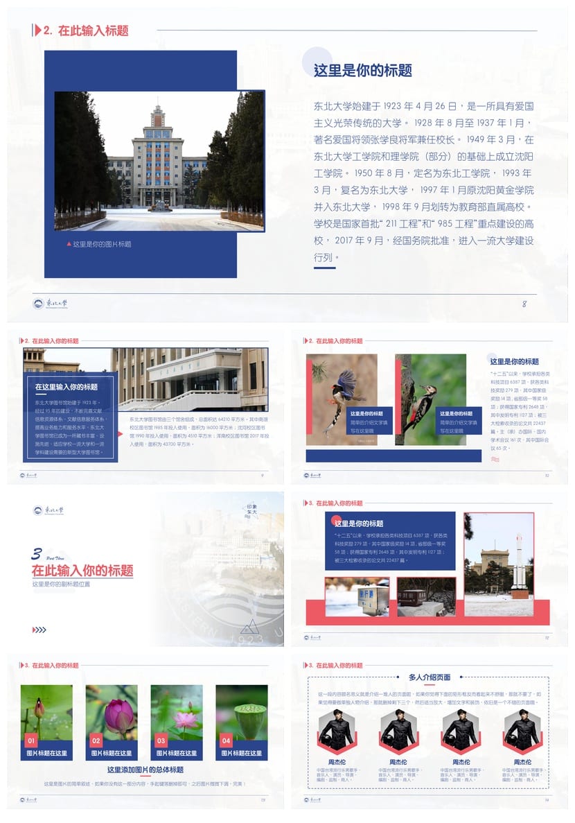 东北大学 学术风PPT模板 开题报告毕业答辩素材 高效设计pptx - 第2页预览