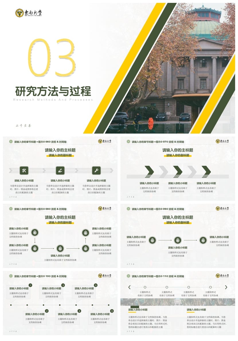 东南大学 开题报告毕业答辩PPT模板 学术风素材 可编辑pptx资源 - 第6页预览