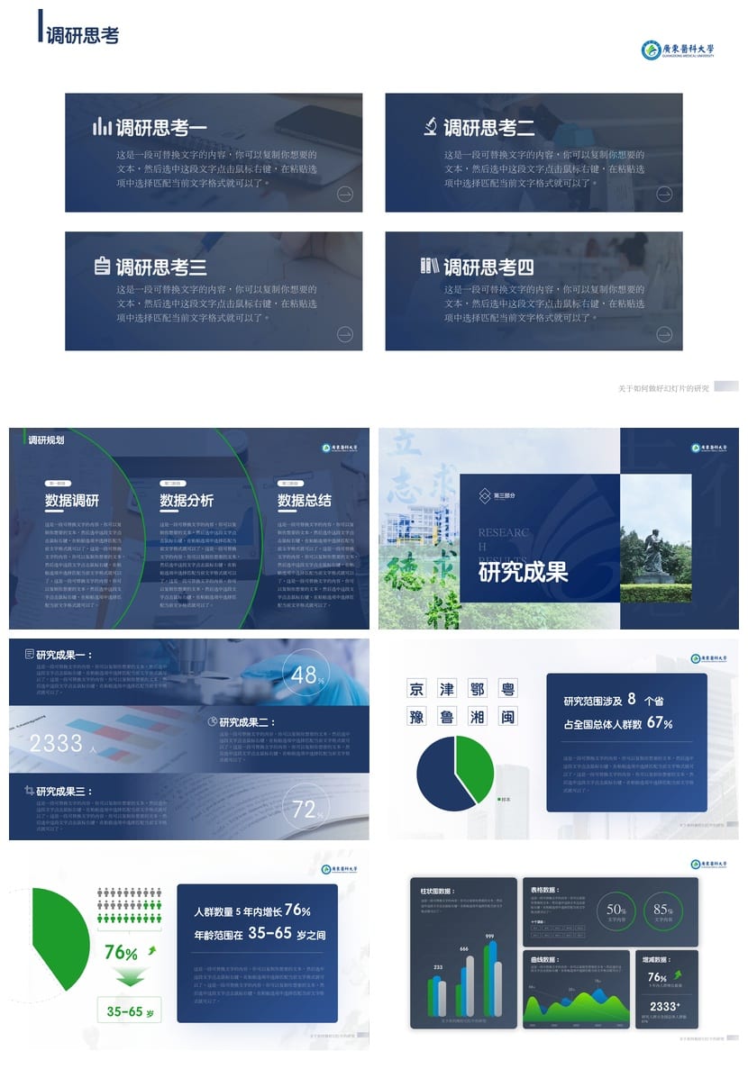 广东医科大学 开题报告模板 毕业答辩PPT学术风素材 毕业论文设计 - 第3页预览