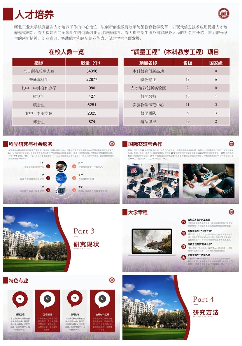 河北工业大学 开题报告答辩PPT模板 学术风素材 毕业答辩pptx模板 - 第2页预览