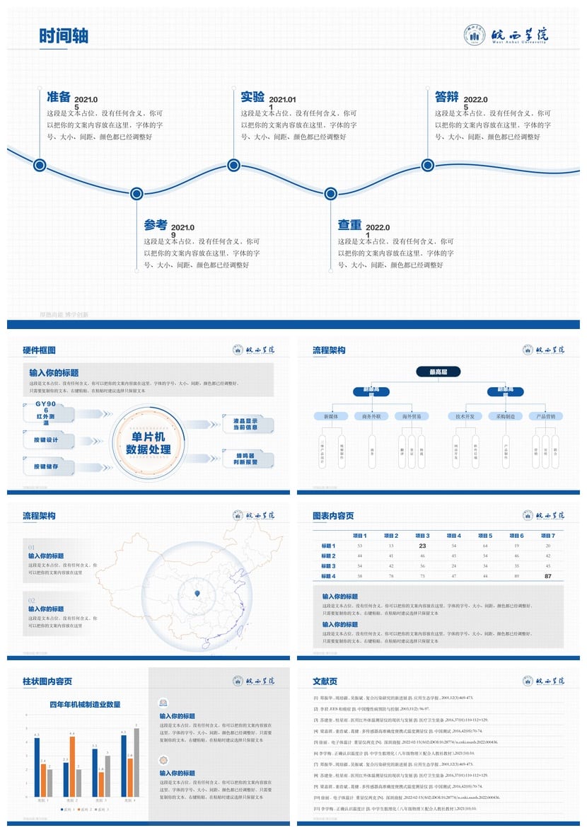 皖西大学 开题报告PPT模板 毕业答辩学术风素材 简洁pptx设计素材 - 第4页预览