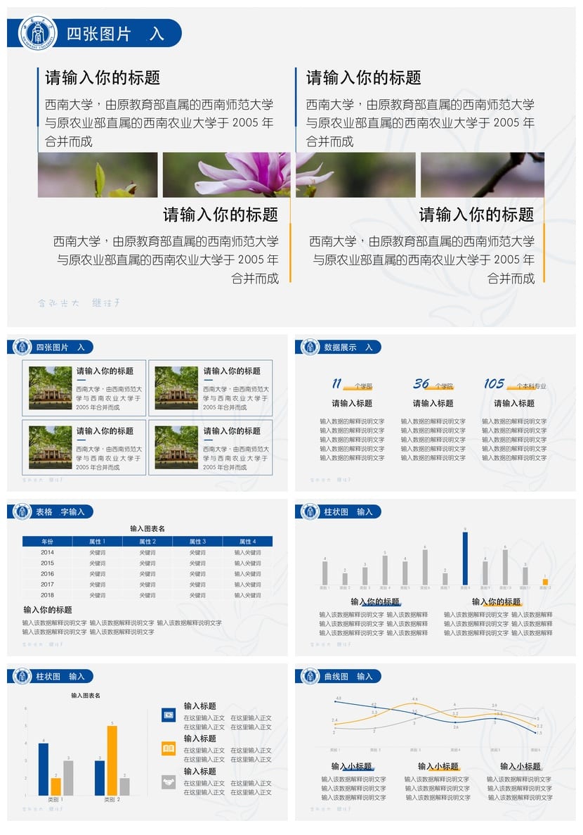 西南大学 开题报告答辩PPT模板 学术风素材 论文答辩pptx设计素材 - 第6页预览