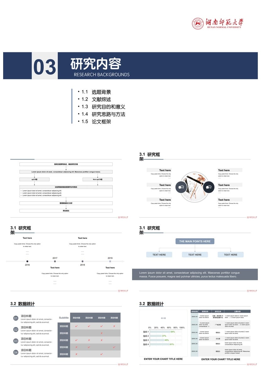 湖南师范大学开题报告毕业答辩PPT模板 学术风素材 优质pptx - 第3页预览