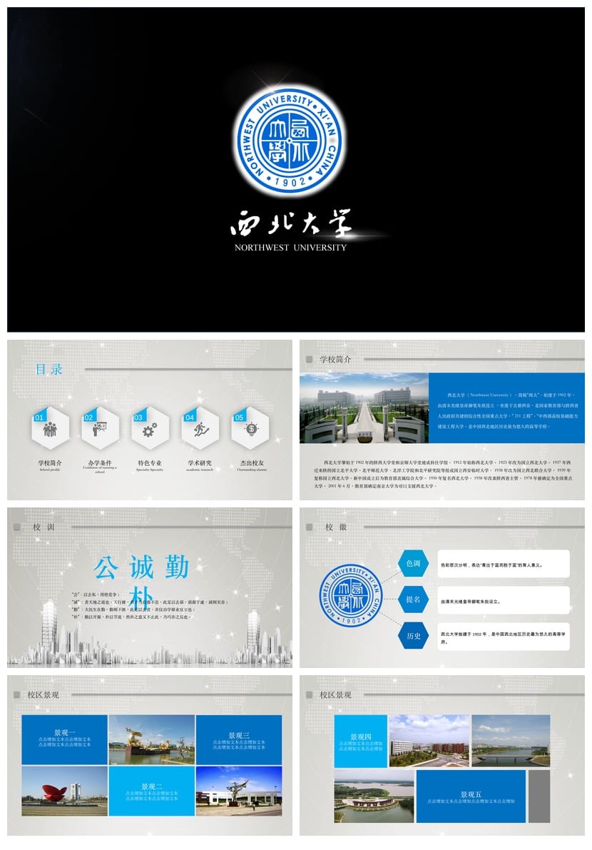 西北大学开题报告PPT模板 毕业答辩通用素材 高质量答辩pptx - 第1页预览