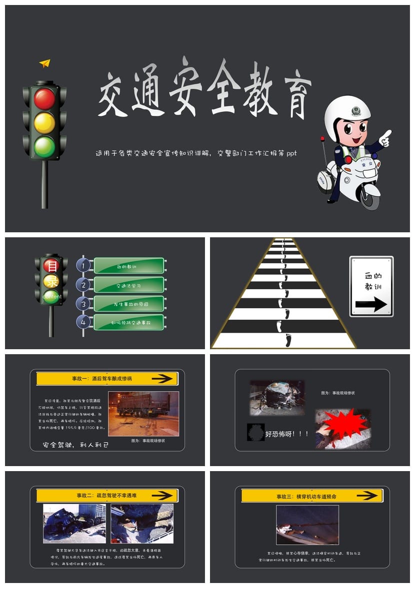 交通安全PPT模板：动态课件源文件pptx素材包合集 - 第1页预览