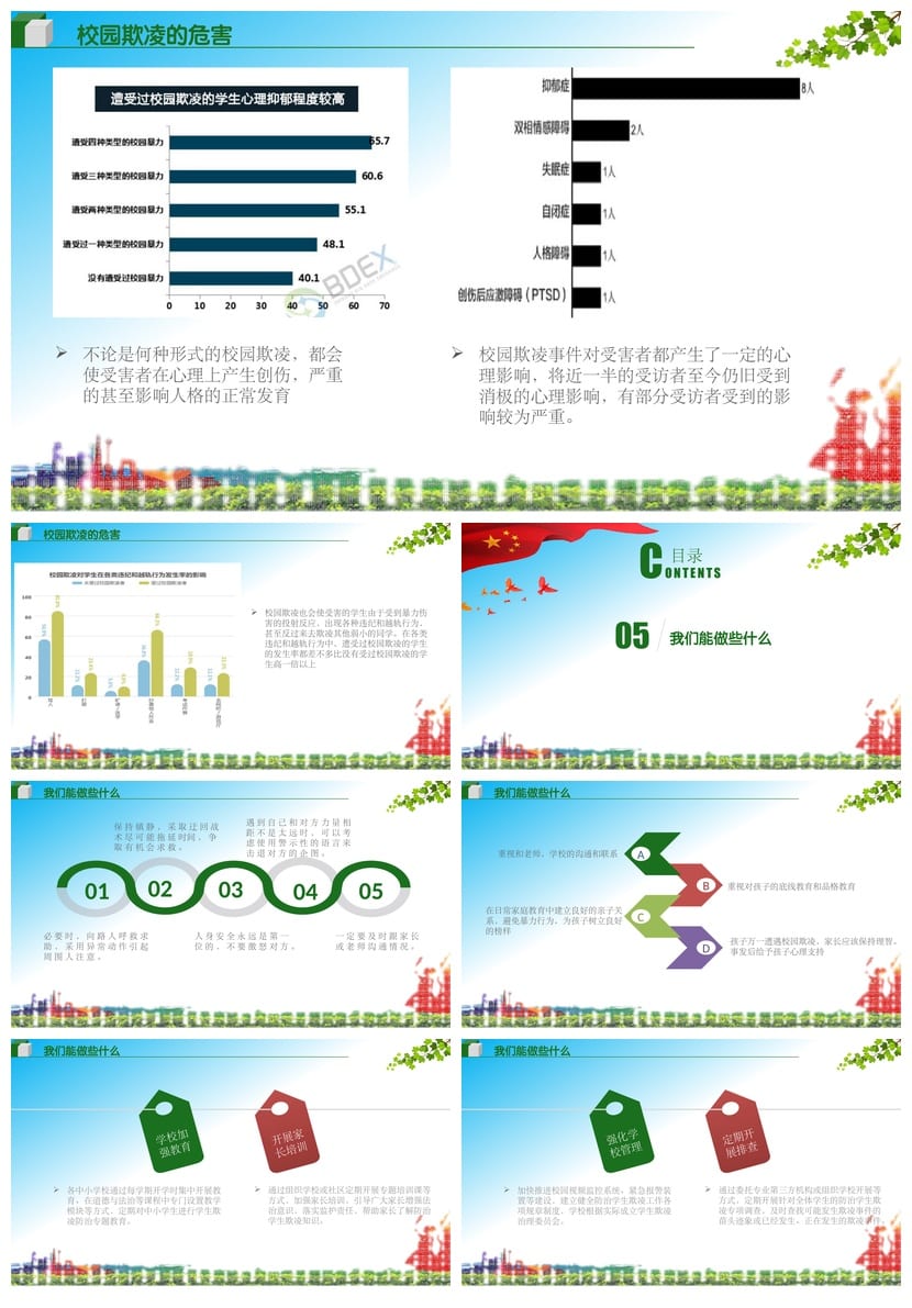 反对校园欺凌PPT模板 防霸凌课件源文件pptx素材 - 第4页预览