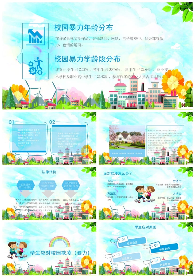 反对校园欺凌PPT模板 校园暴力主题班会课件源文件素材 - 第3页预览