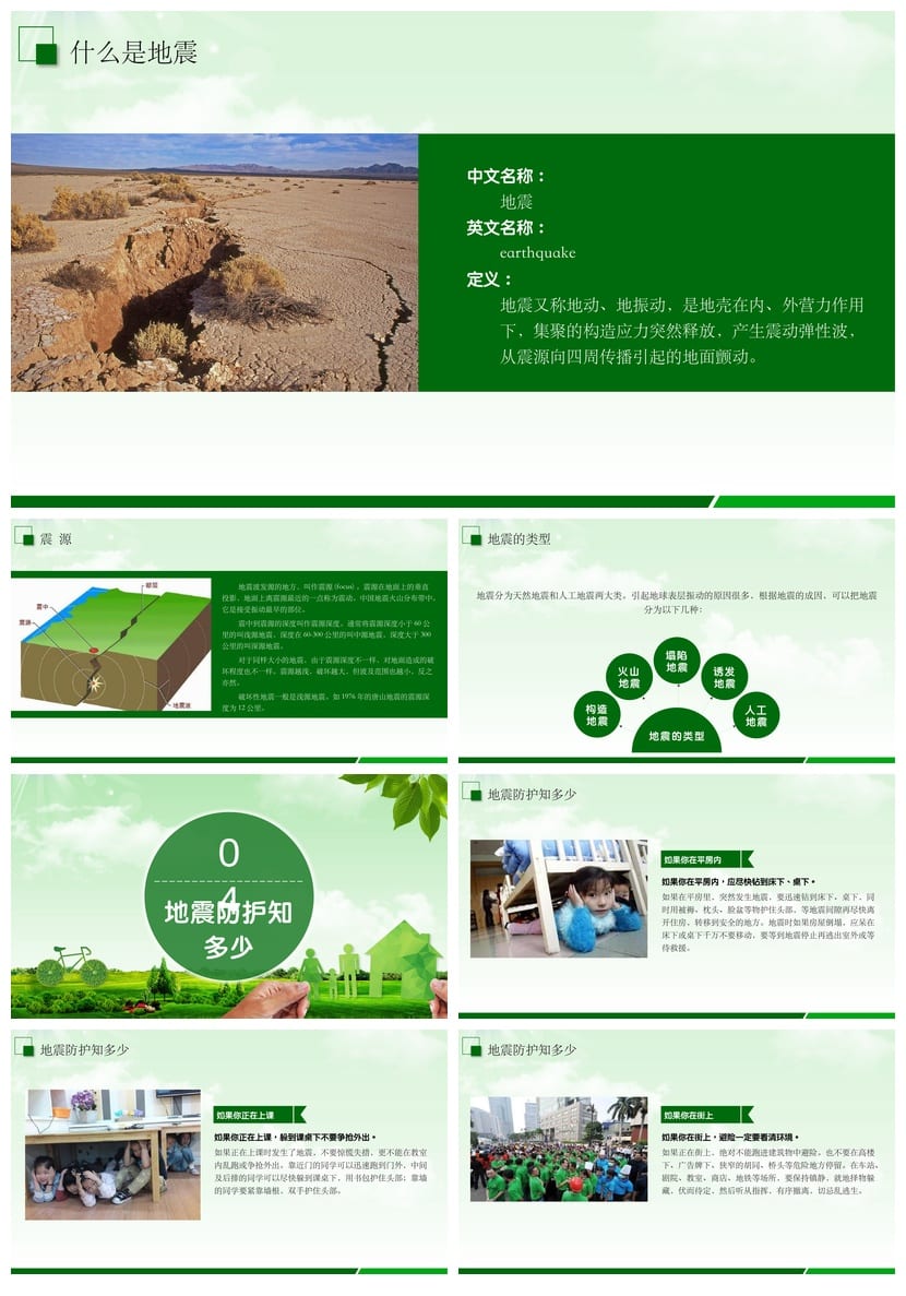 防地震安全教育PPT模板 pptx素材 防灾减灾课件资源 - 第3页预览