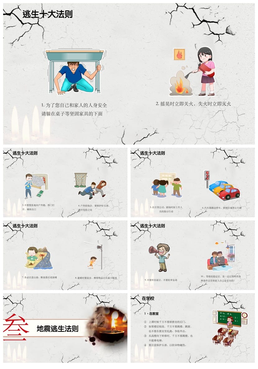 防地震PPT模板 安全教育主题班会pptx素材 抗震减灾课件 - 第2页预览