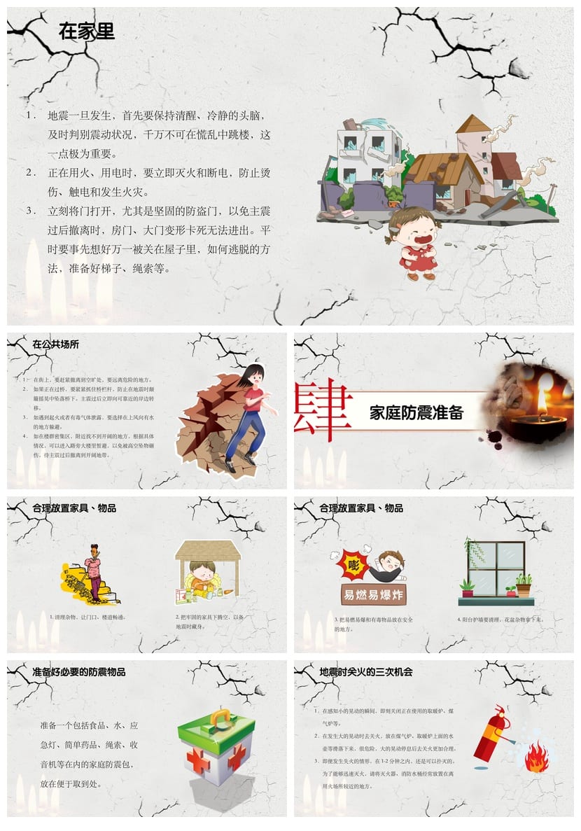 防地震PPT模板 安全教育主题班会pptx素材 抗震减灾课件 - 第3页预览