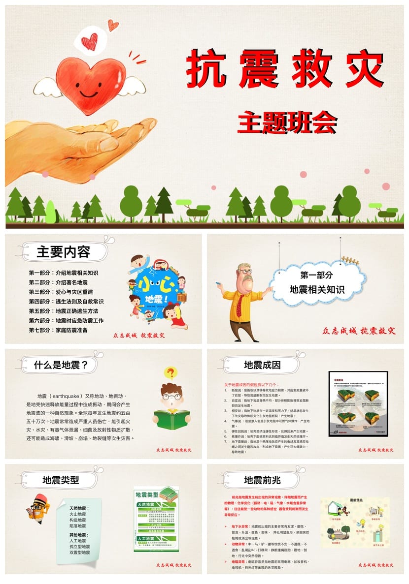 防地震PPT模板 安全教育课件 抗震防灾主题班会ppt素材 - 第1页预览