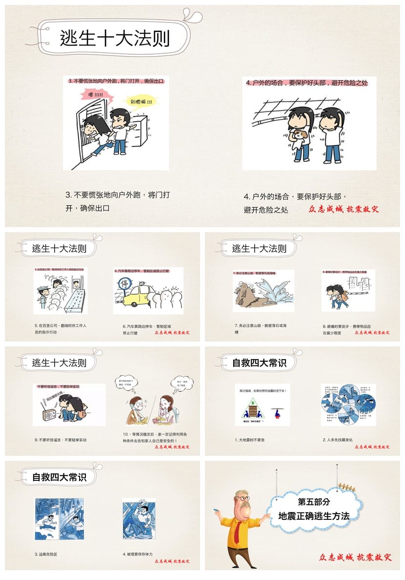 防地震PPT模板 安全教育课件 抗震防灾主题班会ppt素材 - 第5页预览