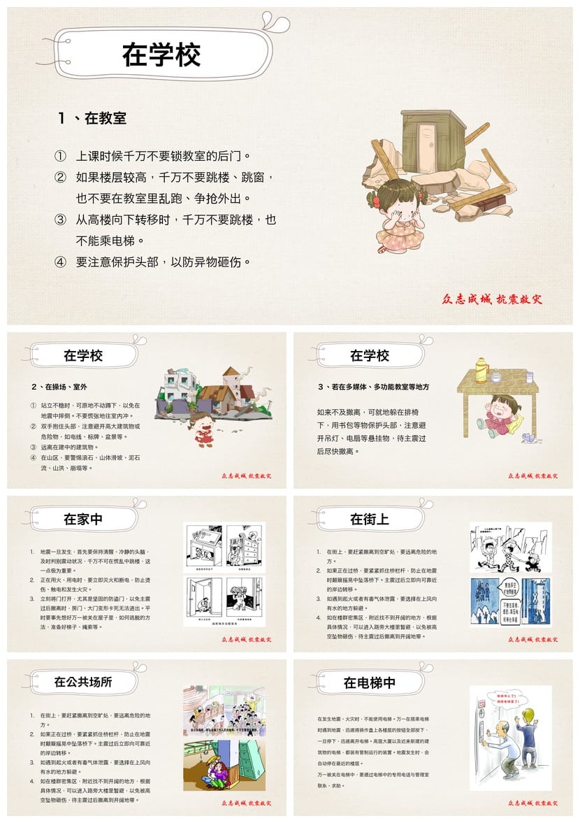 防地震PPT模板 安全教育课件 抗震防灾主题班会ppt素材 - 第6页预览