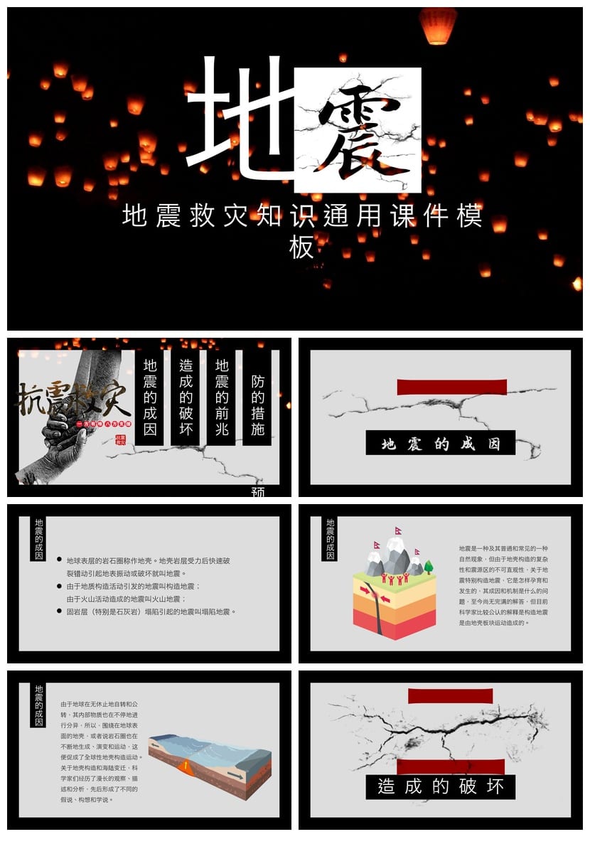 防地震PPT模板 安全教育课件 抗震减灾主题班会素材pptx - 第1页预览