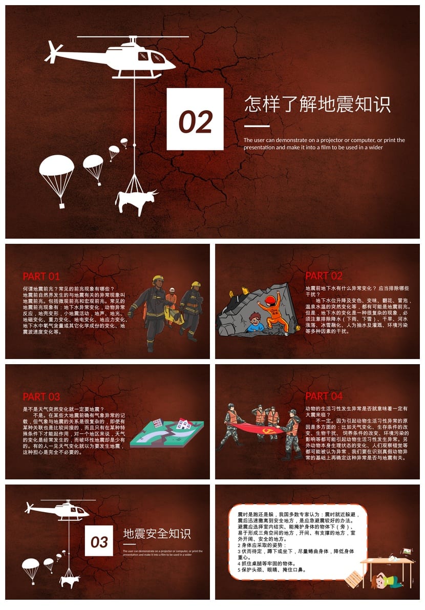 防地震安全教育PPT模板 应急演练防灾减灾课件素材 - 第2页预览