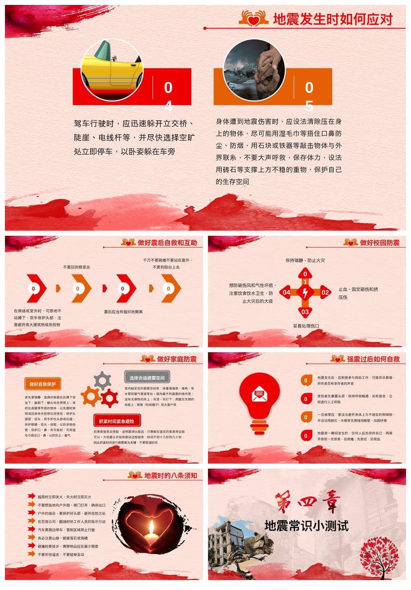防地震安全教育PPT模板 pptx素材 防灾减灾课件 应急演练主题班会 - 第3页预览