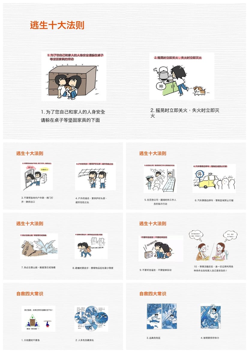 防地震PPT模板素材 安全教育课件 简约通用pptx可编辑版 - 第2页预览