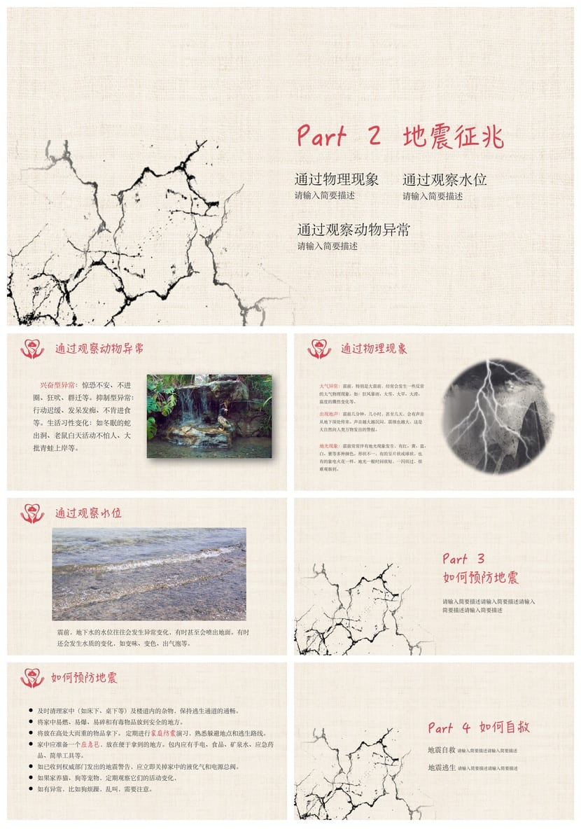 防地震PPT模板 安全教育课件 应急演练防灾避险主题素材 - 第2页预览