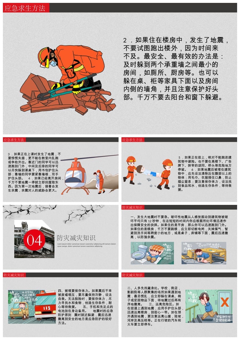 防地震PPT模板pptx课件 地震安全教育班会通用素材 - 第3页预览