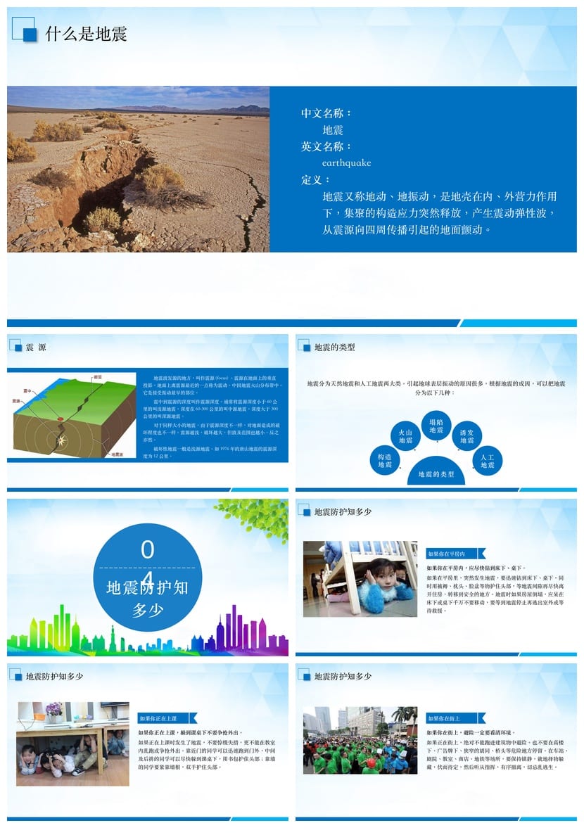 防地震安全教育PPT模板 应急演练课件 校园抗震防灾主题班会素材 - 第3页预览