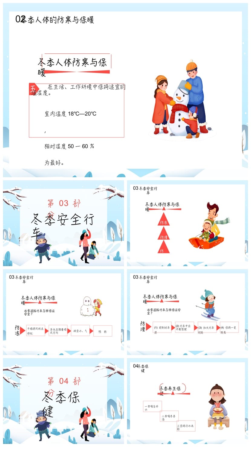 防寒防冻PPT模板pptx素材 冬季安全知识课件源文件 - 第3页预览