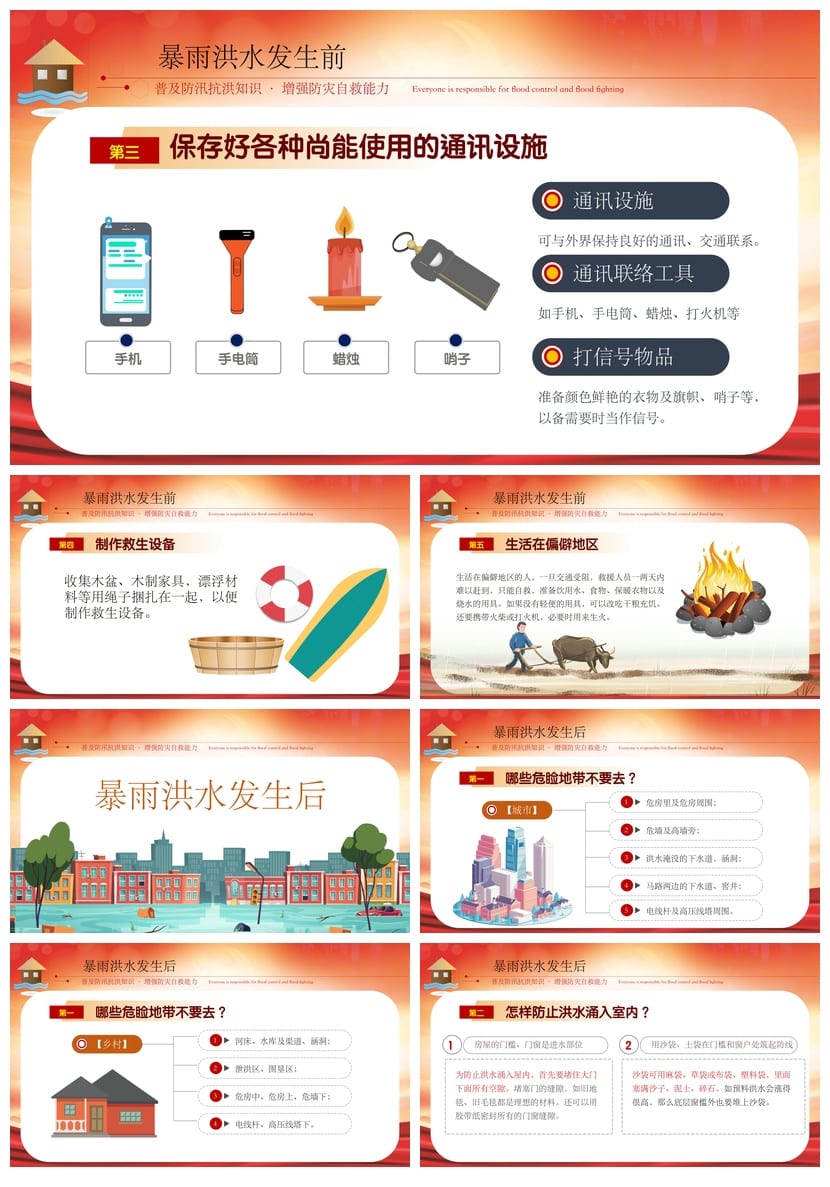 防洪防汛防台PPT源文件pptx素材 防汛抗洪抢应急预案培训课件模板 - 第4页预览