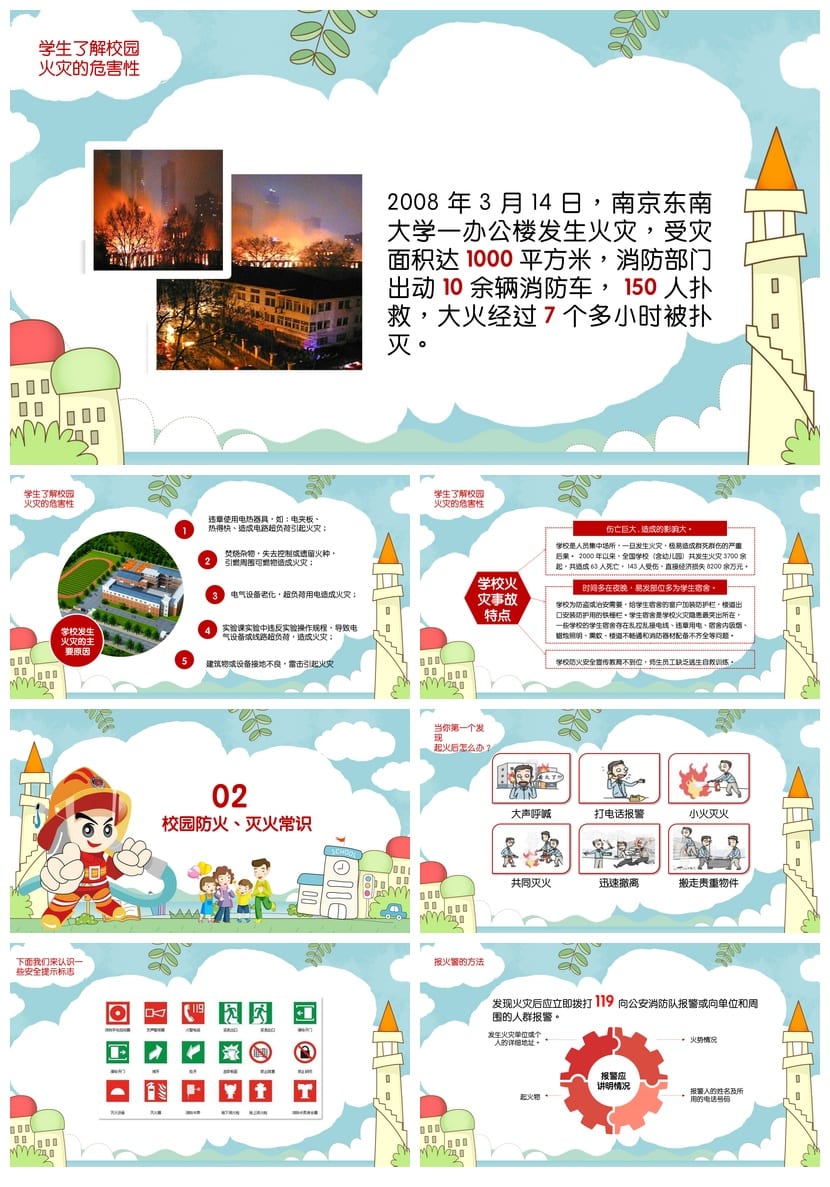 防火安全PPT模板素材 消防知识培训课件pptx - 第2页预览