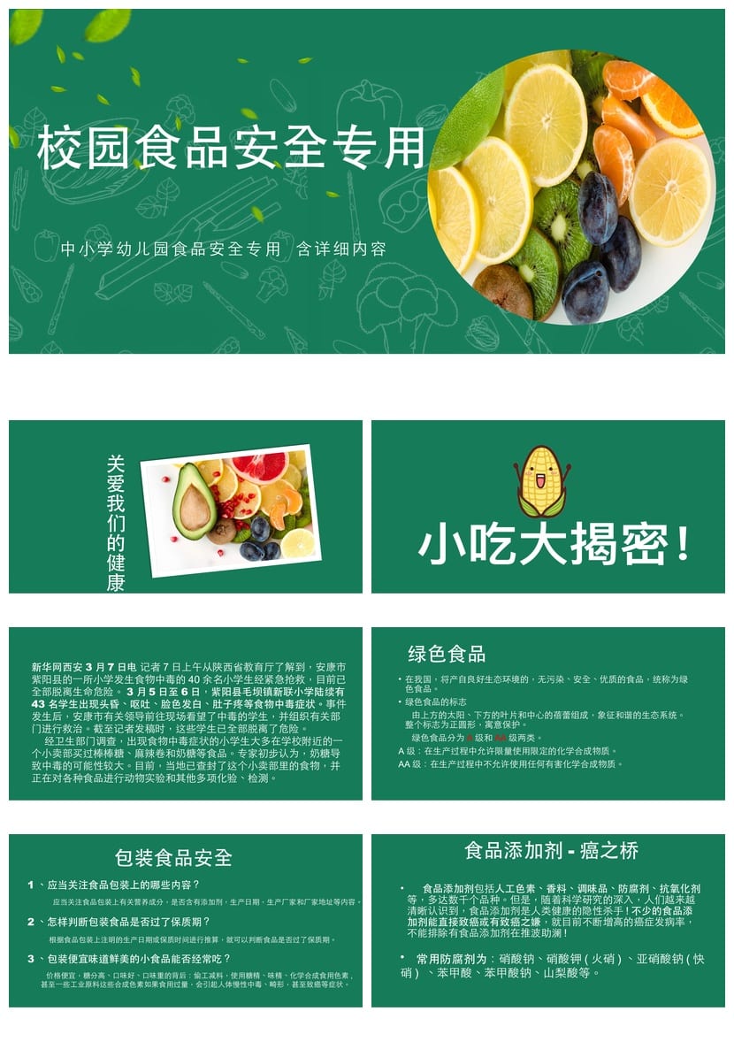 食品安全PPT模板 可编辑源文件pptx 教育培训课件素材 - 第1页预览
