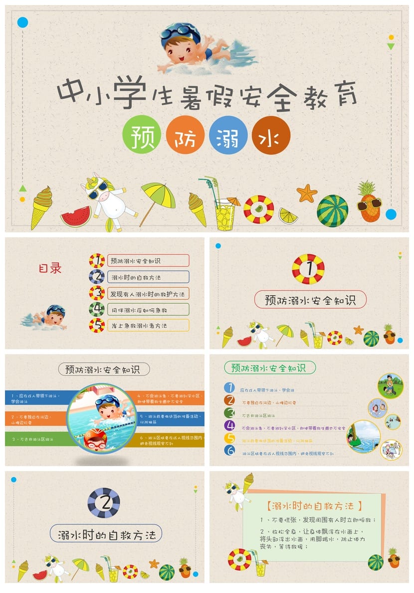 【暑期安全教育PPT】主题班会课件 防溺水交通安全ppt电子版模板 - 第1页预览