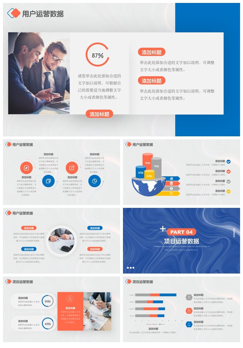 高端PPT模板 创意波纹设计 工作总结运营数据分析 工作报告素材 - 第3页预览