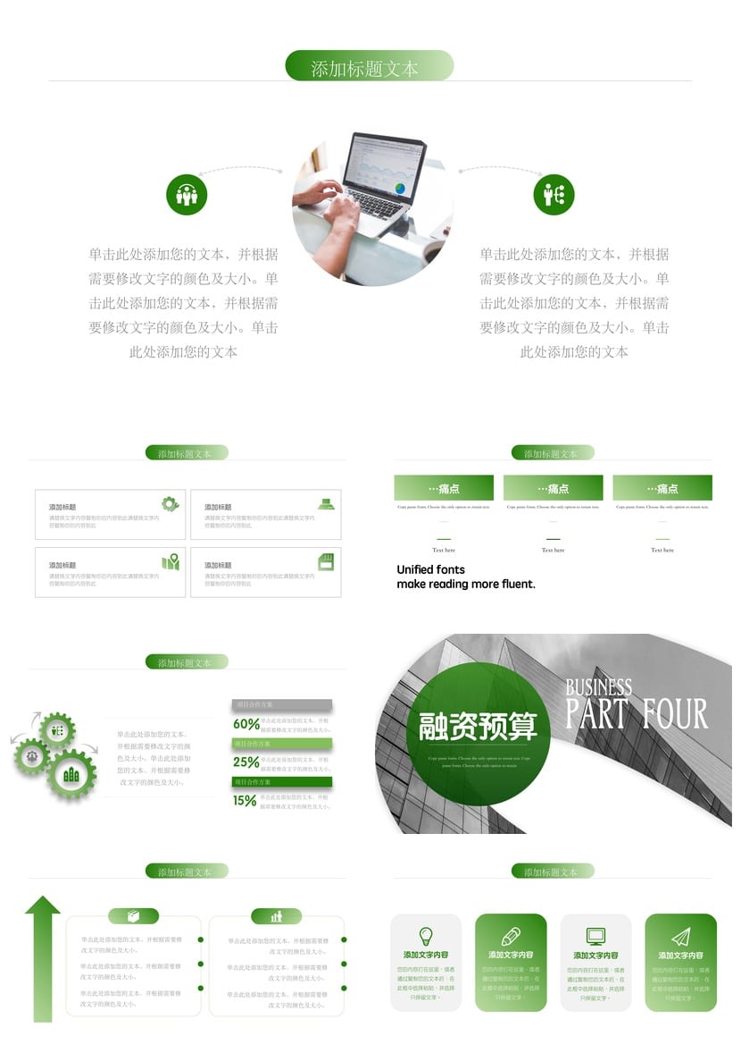 高端绿色渐变招商PPT模板 动态项目计划书 多行业工作报告素材 - 第3页预览