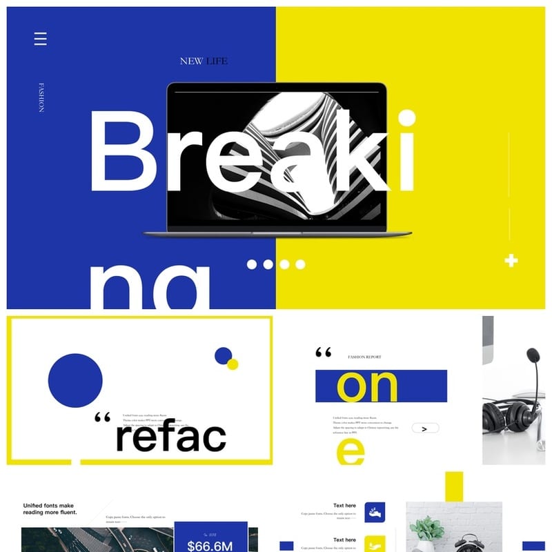 科技酷炫极蓝杂志风PPT模板 工作报告极简黄蓝风格设计素材pptx - 工作PPT 模板