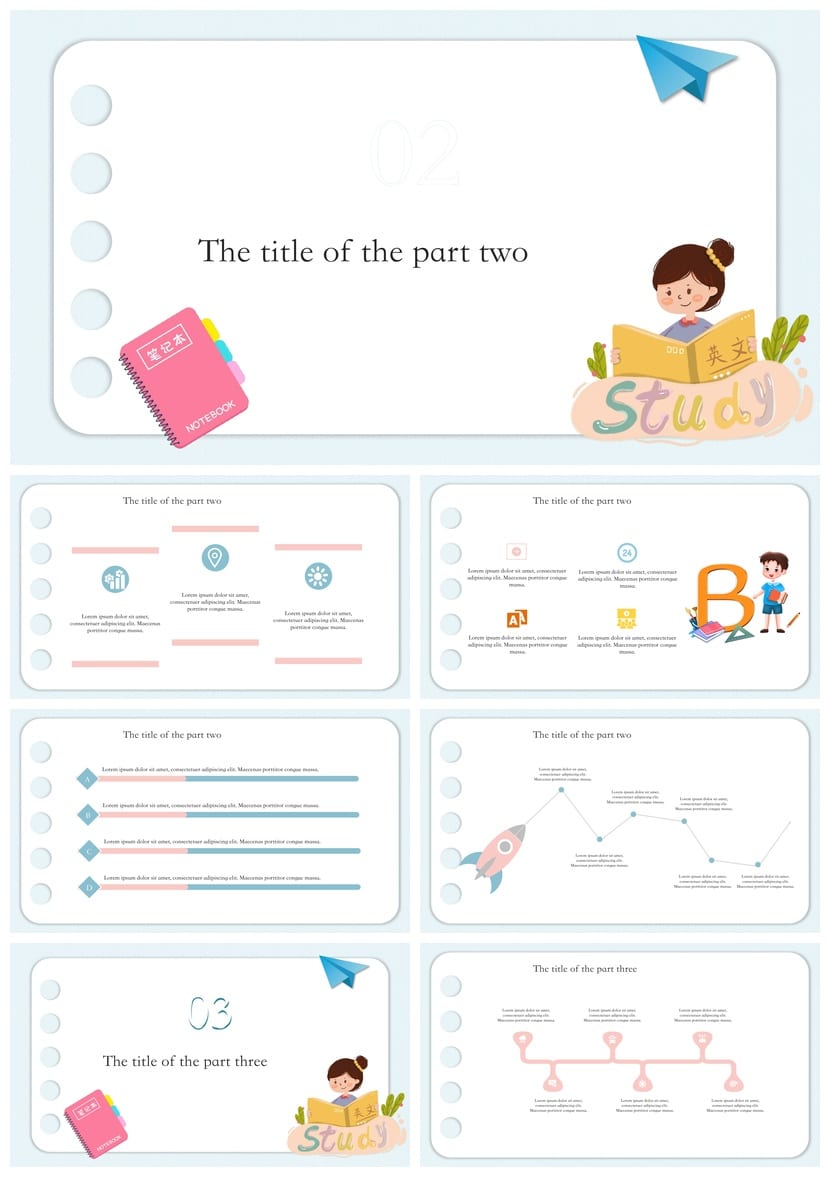 卡通儿童英语PPT模板 工作报告风格学习课件素材电子文档 - 第2页预览