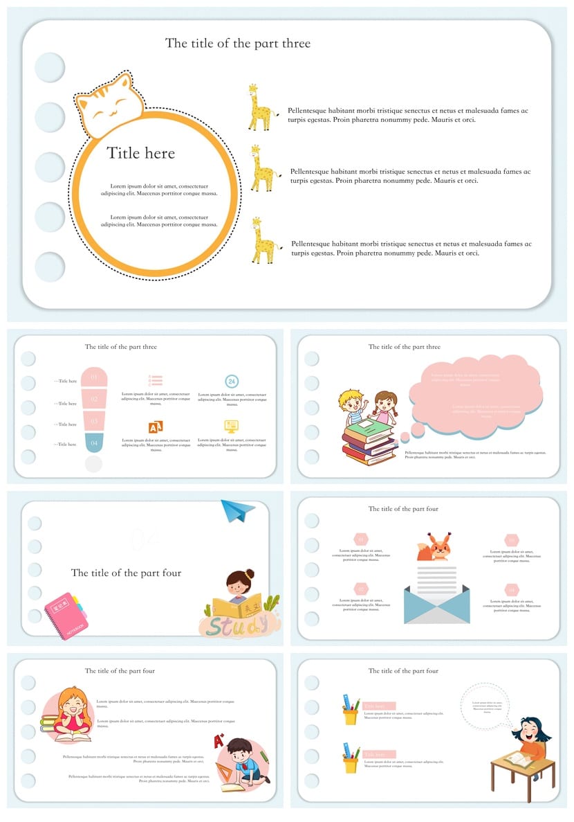 卡通儿童英语PPT模板 工作报告风格学习课件素材电子文档 - 第3页预览