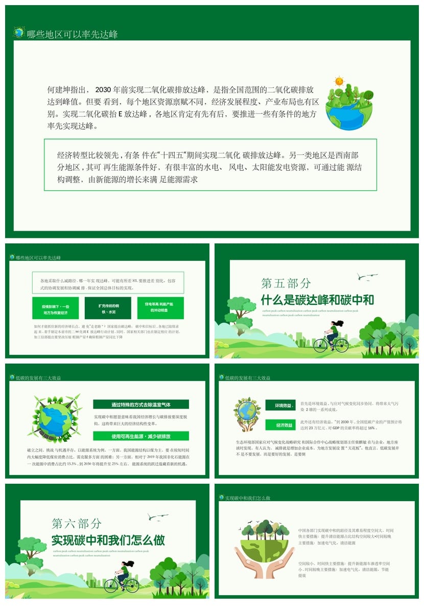 绿色环保碳达峰碳中和PPT模板 低碳生活节能减排动态工作报告素材 - 第3页预览