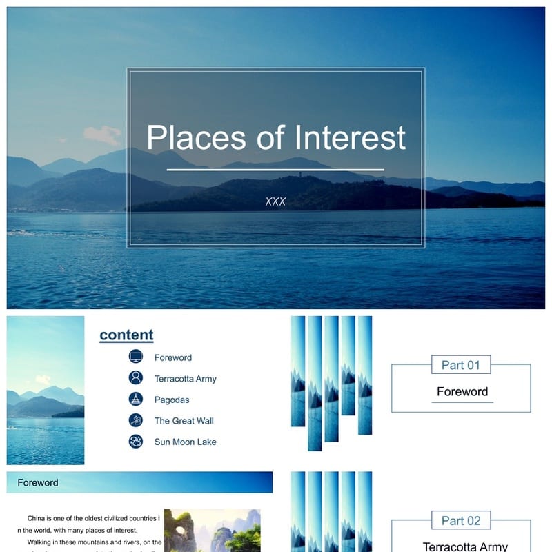 欧美大气简约蓝色PPT模板 各行业工作报告计划总结通用素材 - 工作PPT 模板