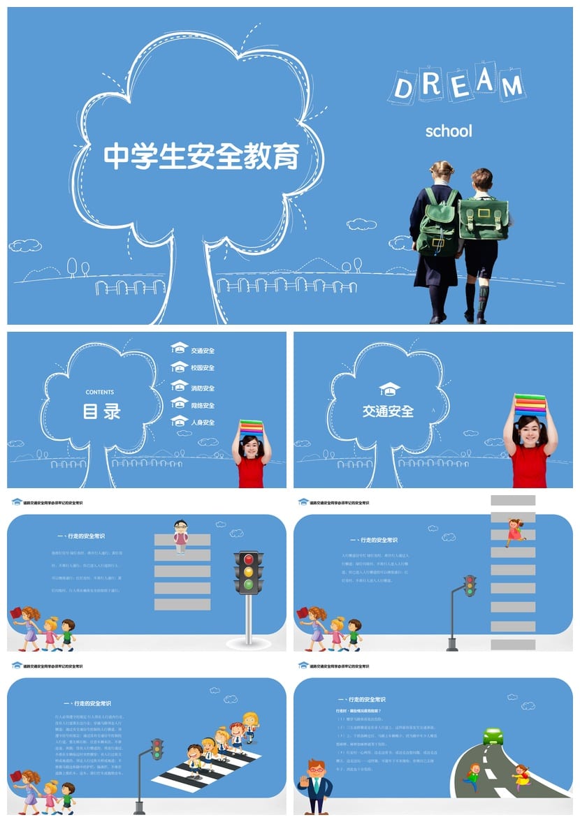 初中安全教育主题班会PPT课件 中学生安全教育教学素材模板 - 第1页预览