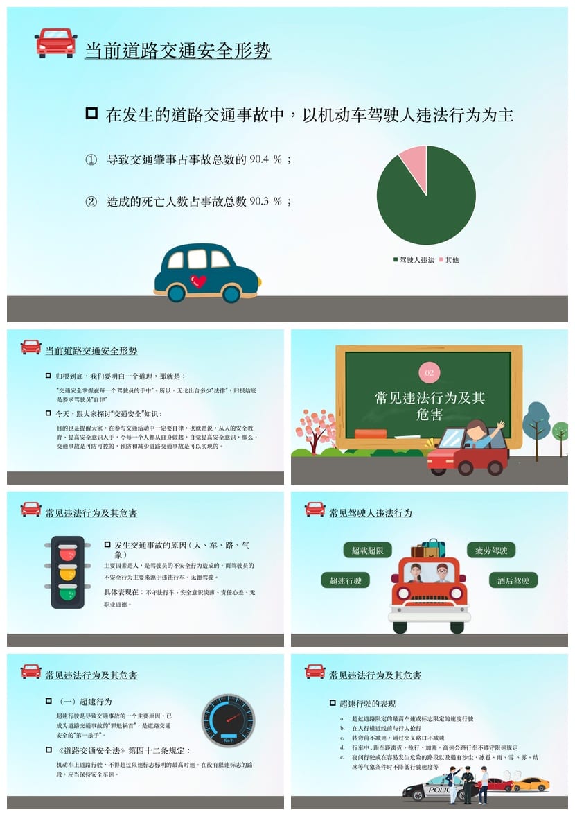 小学交通安全主题班会PPT课件 卡通遵守道路交通规则安全教育素材 - 第2页预览