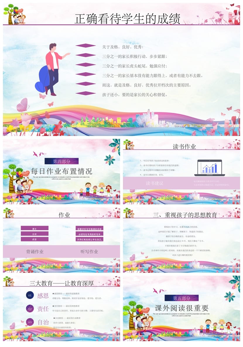 小学家长会PPT课件模板 主题班会设计素材 教师公开课资源 - 第3页预览