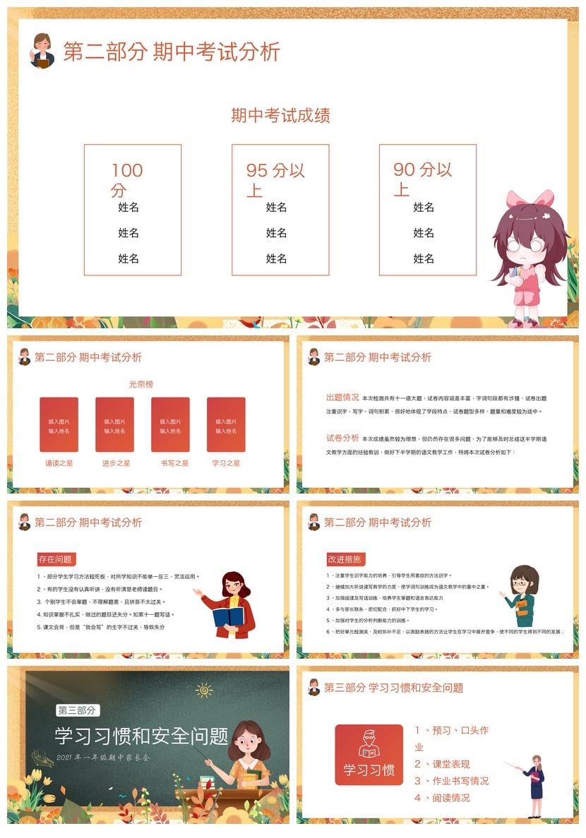 家长会PPT模板 期中期末班会课件素材 各年级教师通用 - 第2页预览