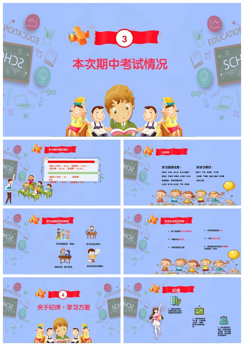 家长会PPT模板素材 期中期末班会课件年级文件pptx - 第2页预览