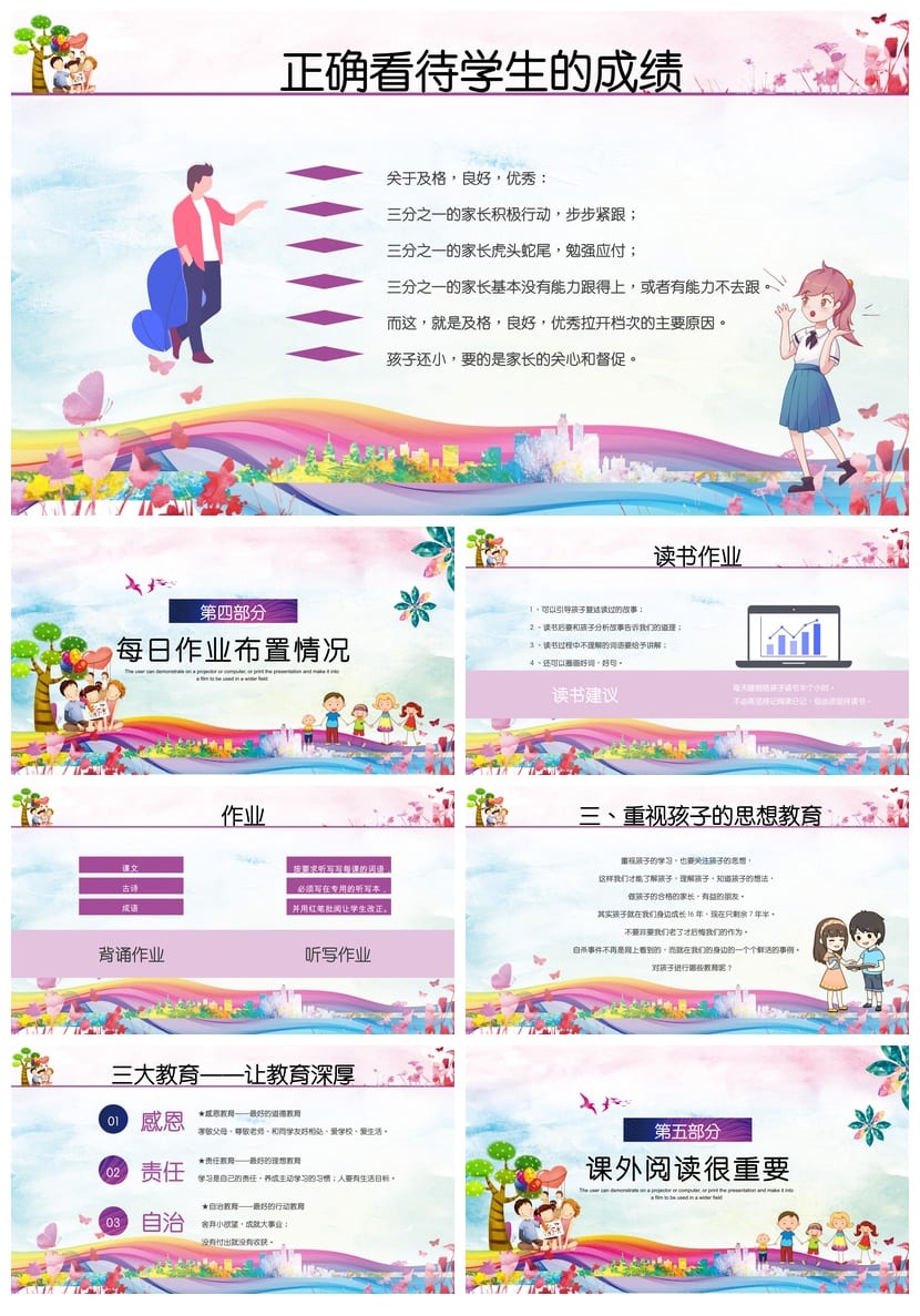 家长会PPT模板 期中期末班会课件年级源文件素材包pptx - 第3页预览