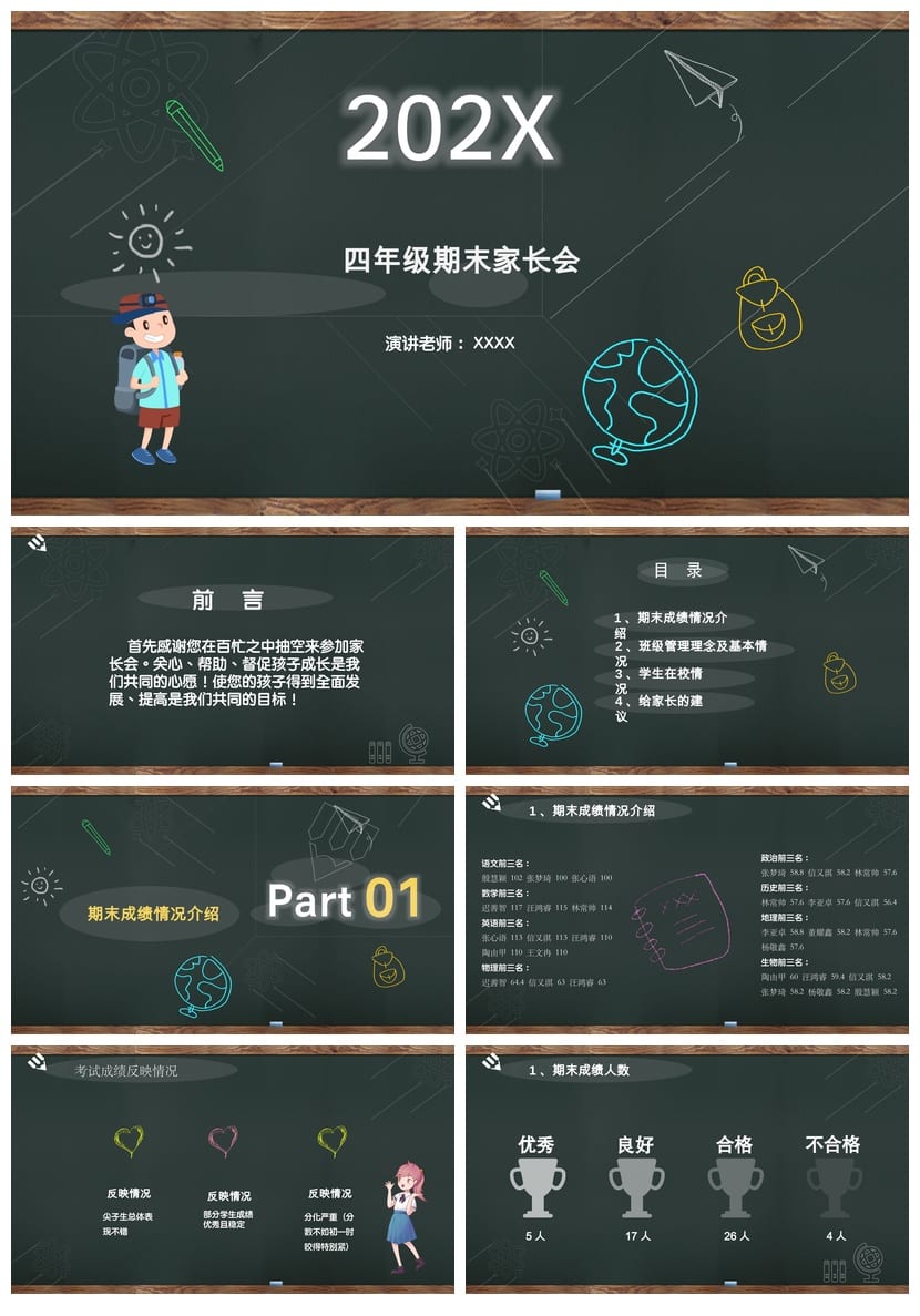 家长会PPT模板 期中期末班会年级课件素材 ppt文件可编辑 - 第1页预览