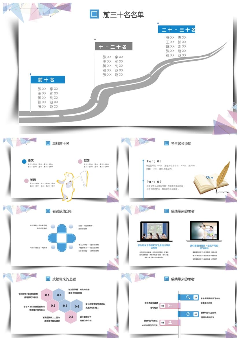 家长会PPT模板 期中期末班会课件 年级ppt文件素材包 - 第2页预览