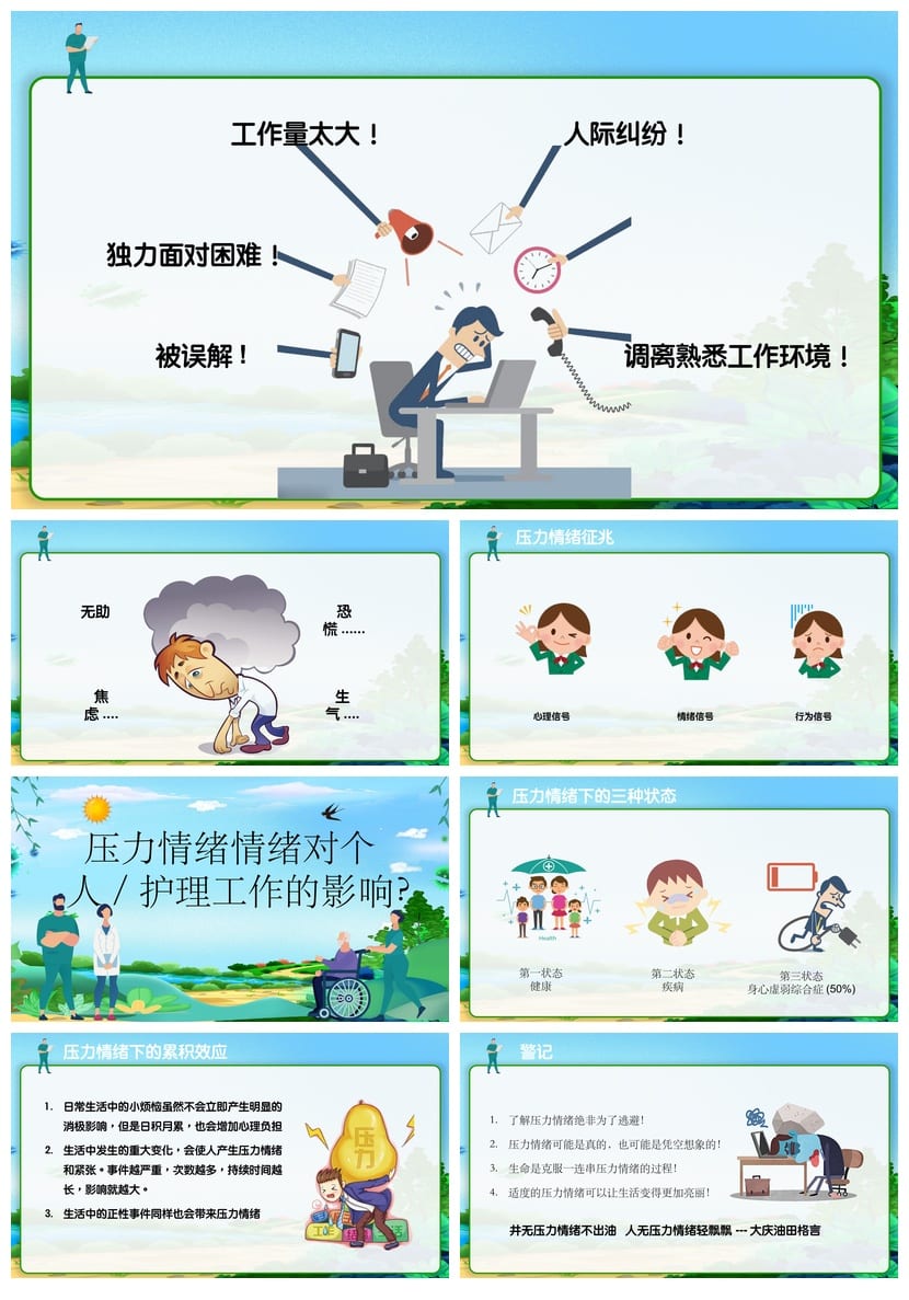 护士情绪管理PPT模板素材 护理心理培训课件 情绪调节幻灯片 - 第2页预览